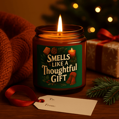 Printify Home Decor 4oz / Amber / Christmas Warmth Smells Like a Thoughtful Gift Candle — Scented Soy Amber Jar - Green Christmas