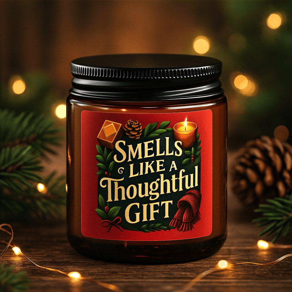 Printify Home Decor 4oz / Amber / Christmas Warmth Smells Like a Thoughtful Gift Candle — Scented Soy Amber Jar - Red Christmas