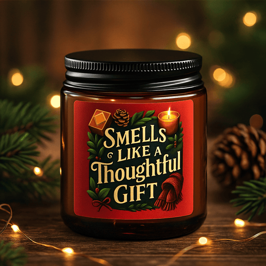 Printify Home Decor 4oz / Amber / Christmas Warmth Smells Like a Thoughtful Gift Candle — Scented Soy Amber Jar - Red Christmas