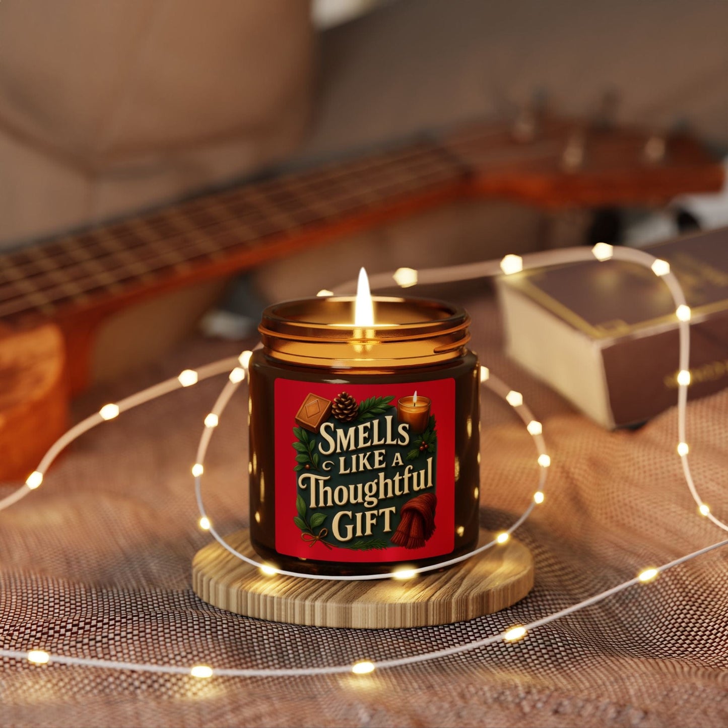 Printify Home Decor 4oz / Amber / Christmas Warmth Smells Like a Thoughtful Gift Candle — Scented Soy Amber Jar - Red Christmas