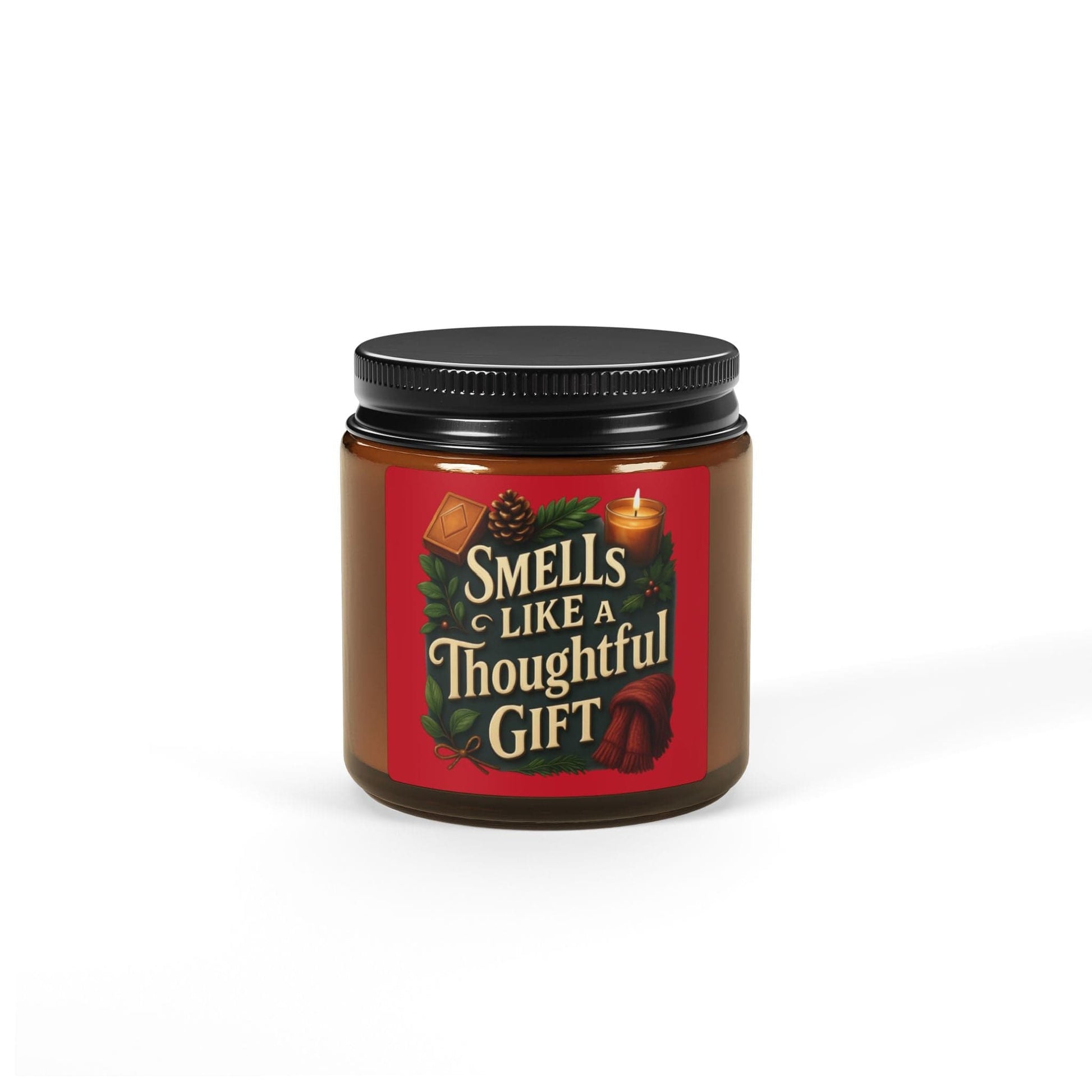 Printify Home Decor 4oz / Amber / Christmas Warmth Smells Like a Thoughtful Gift Candle — Scented Soy Amber Jar - Red Christmas