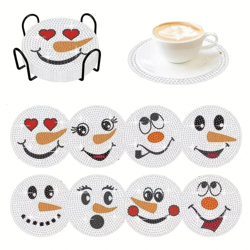 5DDPaints.com Art & Craft Kits Snowman Diamond Painting Coaster Set – Festive Handmade Drink Coasters with Holder