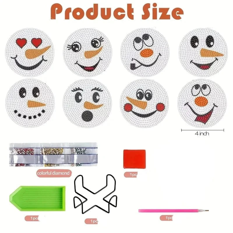 5DDPaints.com Art & Craft Kits Snowman Diamond Painting Coaster Set – Festive Handmade Drink Coasters with Holder