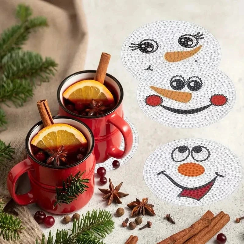 5DDPaints.com Art & Craft Kits Snowman Diamond Painting Coaster Set – Festive Handmade Drink Coasters with Holder