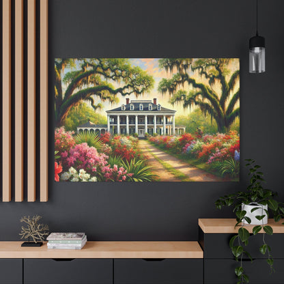 Printify Canvas Southern Bloom Estate – Grand Manor Garden Canvas Wall Art