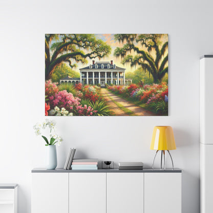 Printify Canvas Southern Bloom Estate – Grand Manor Garden Canvas Wall Art