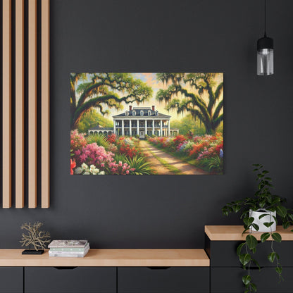 Printify Canvas Southern Bloom Estate – Grand Manor Garden Canvas Wall Art
