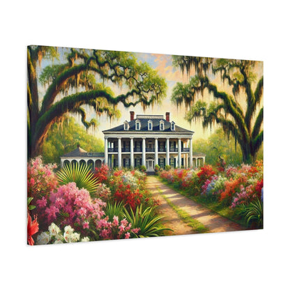 Printify Canvas Southern Bloom Estate – Grand Manor Garden Canvas Wall Art