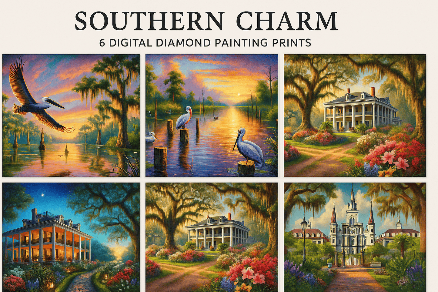 5DDPaints.com Art & Craft Kits Southern Charm – 6-Print Digital Diamond Painting Bundle (Instant Download)