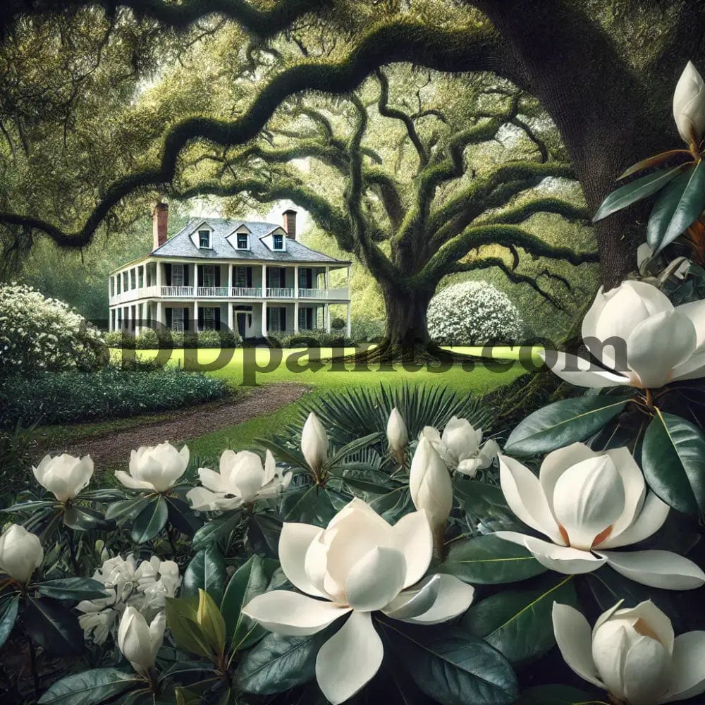 5DDPaints.com arts and crafts kit 20x20cm square / Green Tinting Southern Charm: Magnolia Blossoms Diamond Painting Kit