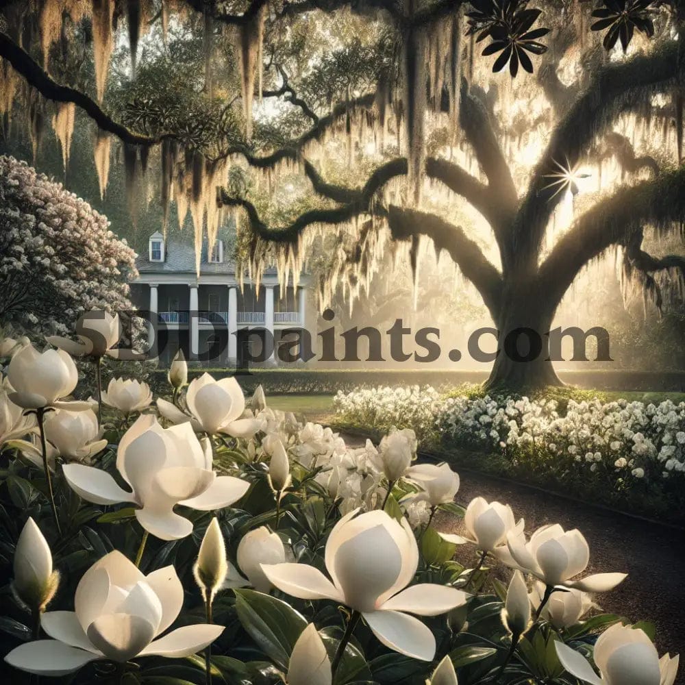 5DDPaints.com arts and crafts kit 20x20cm square / Yellow Tinting Southern Charm: Magnolia Blossoms Diamond Painting Kit