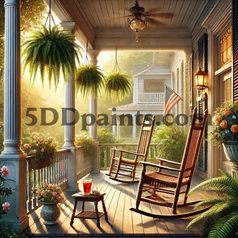 5DDPaints.com arts and crafts kit Southern Charm Porch Scene Diamond Painting Kit