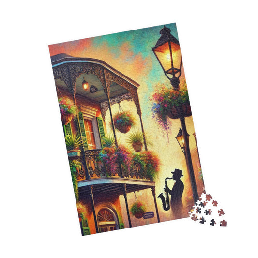 Printify Puzzle Southern Jazz Balcony Jigsaw Puzzle | 520 or 1014 Pieces