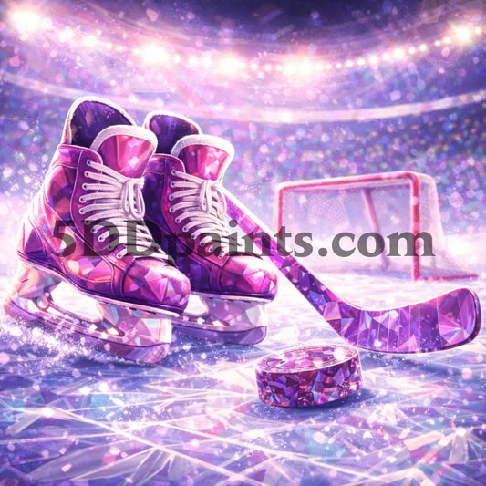 5DDPaints.com Art & Craft Kits Sparkling Ice Time Diamond Painting Kit – Pink Hockey Skates & Stick