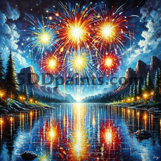 5DDPaints.com arts and crafts kit Spectacular Fireworks Display Diamond Painting