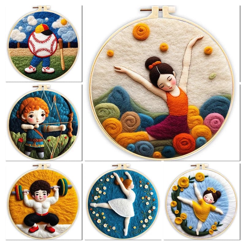 5DDpaints.com arts and crafts kit Sports & Dance Wool Needle Felting Kits – Active Scenes Collection