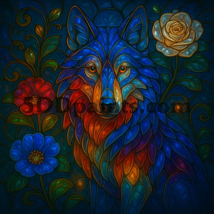 5DDPaints.com Arts & Crafts Stained Glass Animals with Flowers – Wolf, Parrot, Elephant & Sloth Digital Bundle