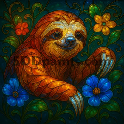 5DDPaints.com Arts & Crafts Stained Glass Animals with Flowers – Wolf, Parrot, Elephant & Sloth Digital Bundle