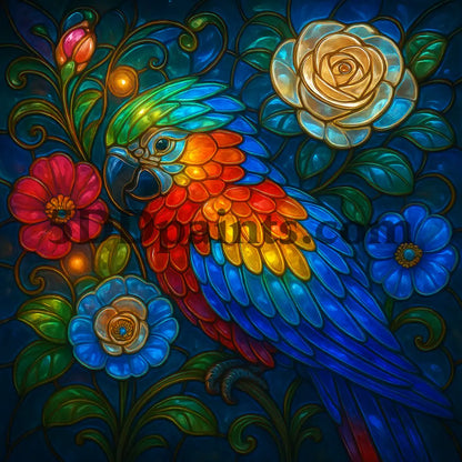 5DDPaints.com Arts & Crafts Stained Glass Animals with Flowers – Wolf, Parrot, Elephant & Sloth Digital Bundle