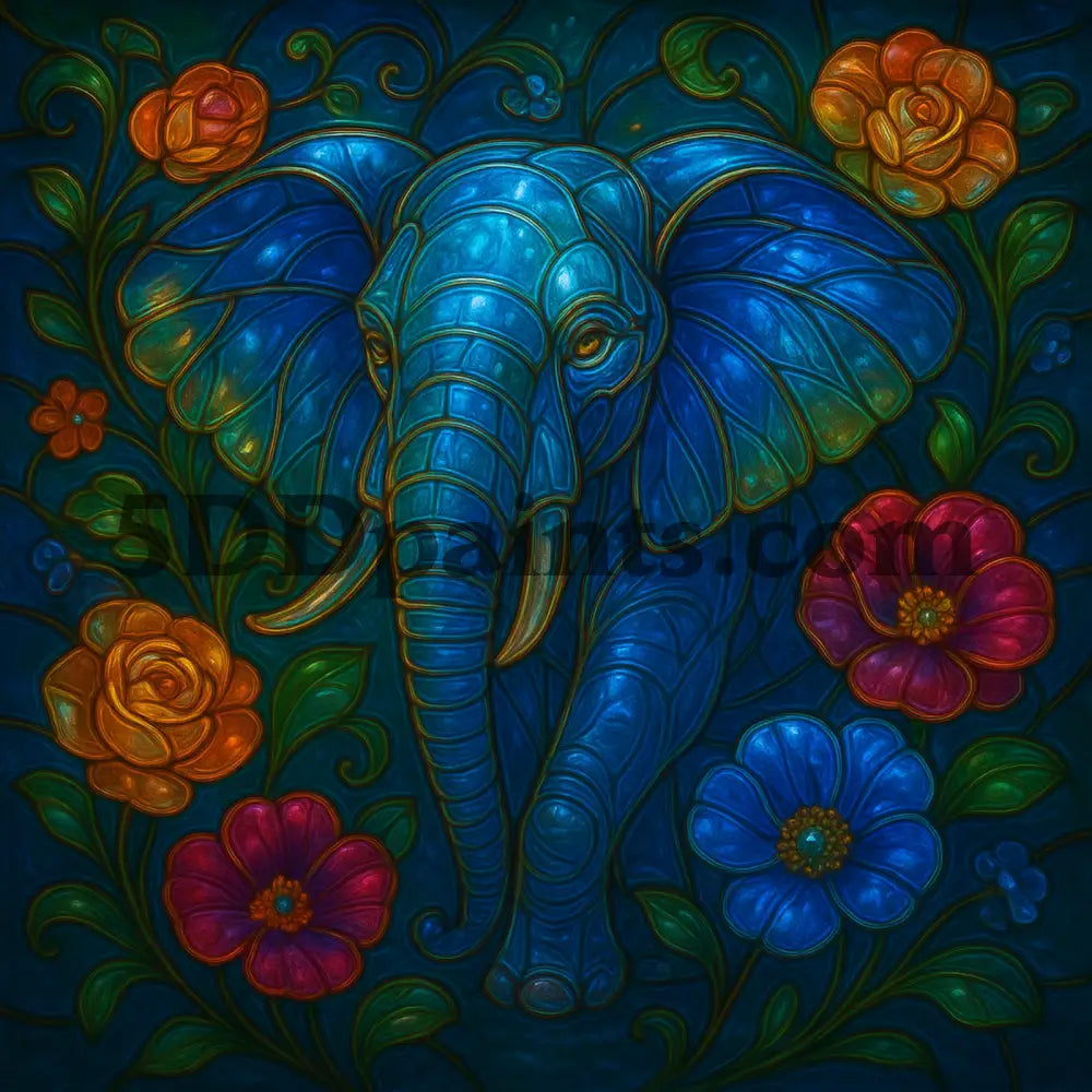 5DDPaints.com Arts & Crafts Stained Glass Animals with Flowers – Wolf, Parrot, Elephant & Sloth Digital Bundle