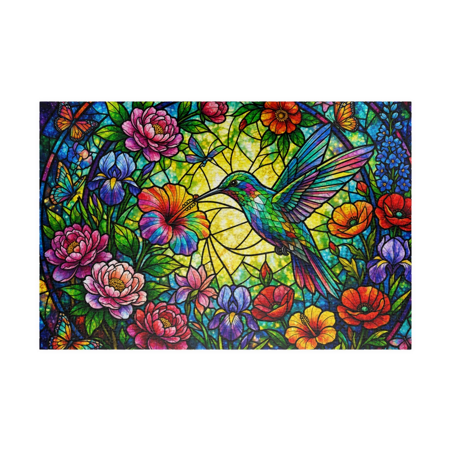 Printify Puzzle 1014 pcs (Horizontal) Stained Glass Hummingbird Garden Jigsaw Puzzle  520 or 1014 Pieces