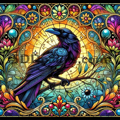 5DDPaints.com arts and crafts kit Stained Glass Raven Symphony Diamond Painting Kit
