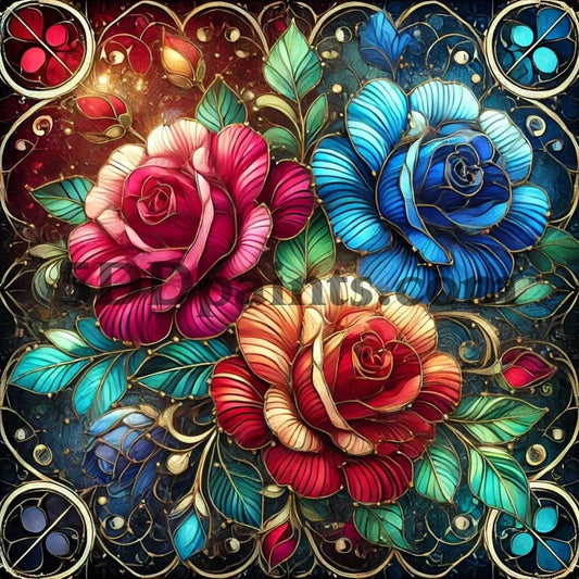 5DDPaints.com arts and crafts kit Stained Glass Roses Diamond Painting Kit