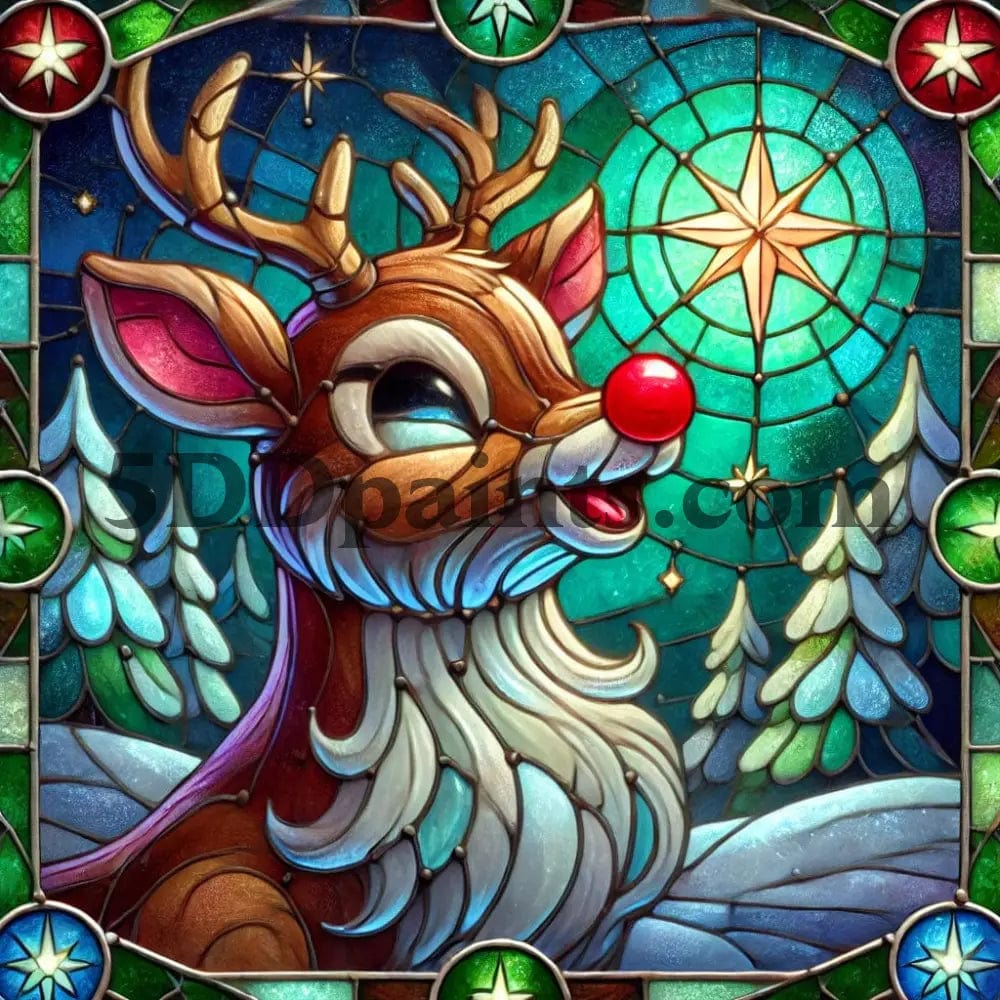 5DDPaints.com arts and crafts kit Stained Glass Rudolph 5D Diamond Painting Kit – Festive Holiday Art