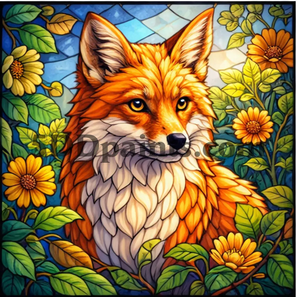 5DDPaints.com Art & Craft Kits Gentle Fox / 20x20cm / Square Stained Glass Wildlife – Diamond Painting Collection