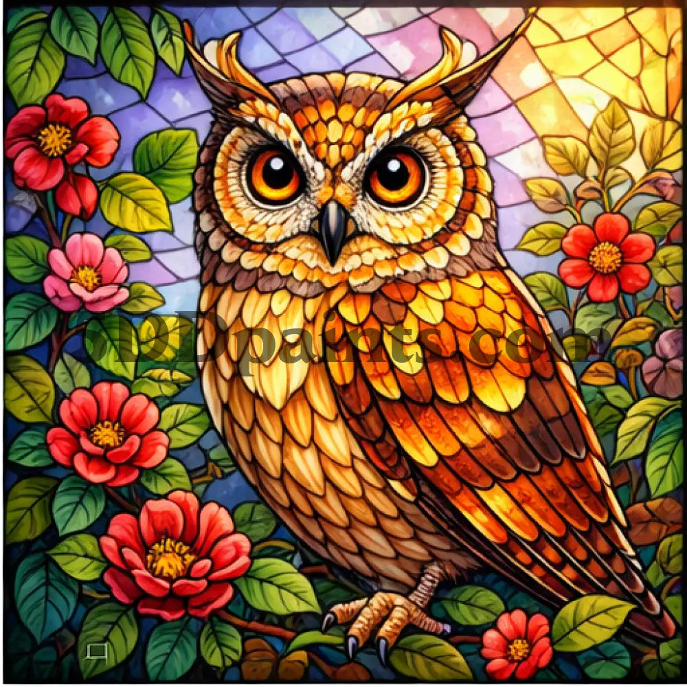 5DDPaints.com Art & Craft Kits Majestic Owl / 20x20cm / Square Stained Glass Wildlife – Diamond Painting Collection