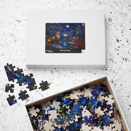Printify Puzzle Stained Glass Winter Stag Jigsaw Puzzle | 520 or 1014 Pieces
