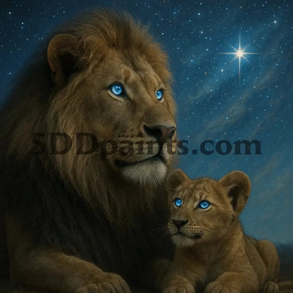 5DDPaints.com arts and crafts kit Starlit Guardians: Lion and Cub Diamond Painting Kit
