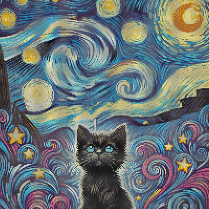 5DDPaints.com arts and crafts kit Starry Night Wonder Cat Diamond Painting Kit