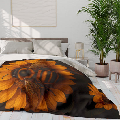 Printify Home Decor Sunflower Bee Fleece Blanket — Cozy Floral Honeybee Throw