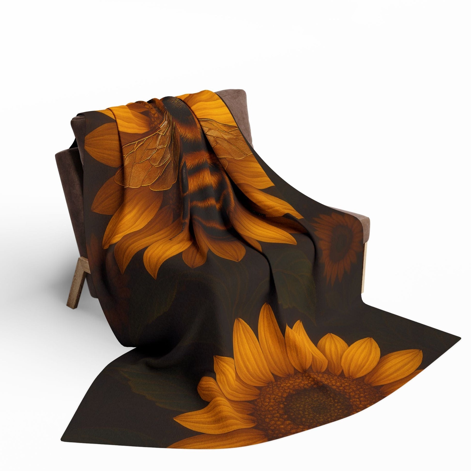 Printify Home Decor Sunflower Bee Fleece Blanket — Cozy Floral Honeybee Throw
