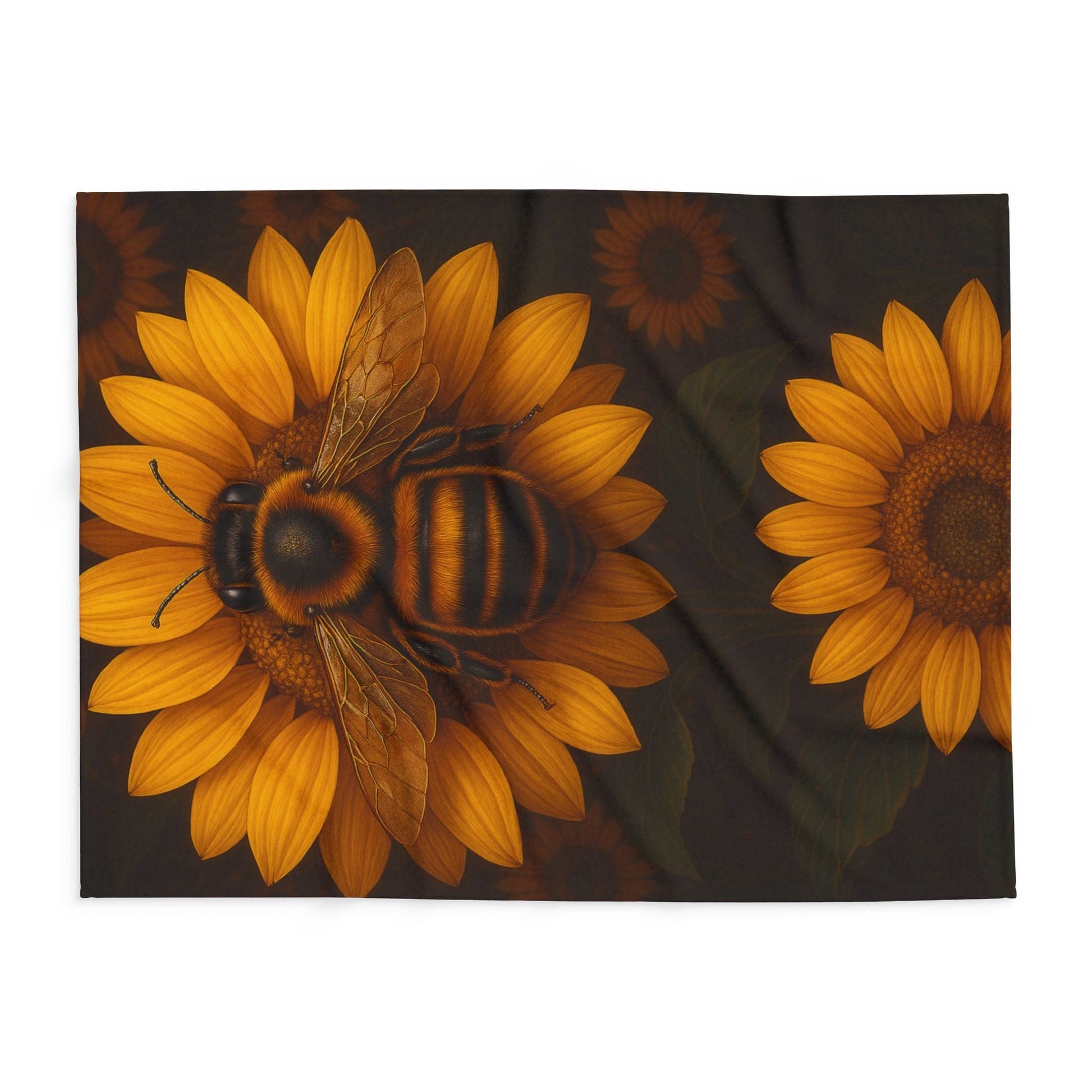 Printify Home Decor Sunflower Bee Fleece Blanket — Cozy Floral Honeybee Throw