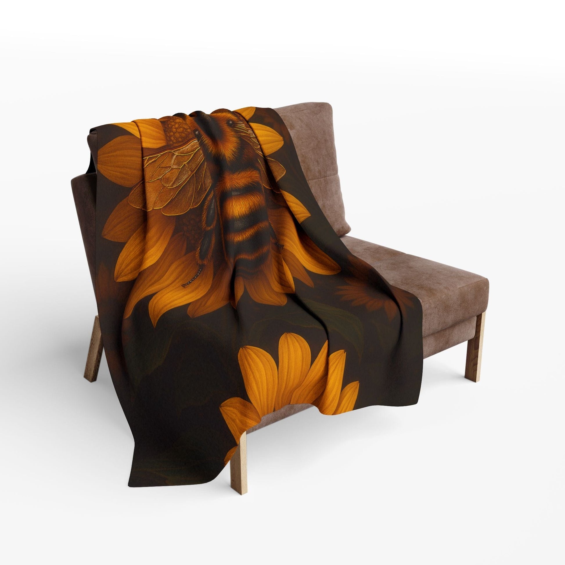 Printify Home Decor Sunflower Bee Fleece Blanket — Cozy Floral Honeybee Throw
