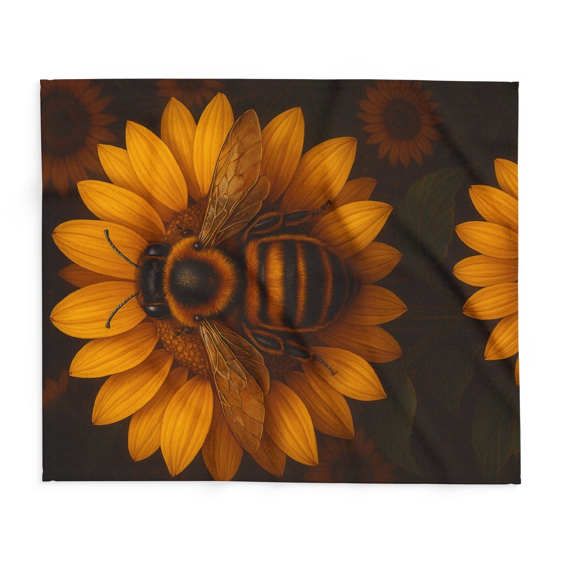 Printify Home Decor Sunflower Bee Fleece Blanket — Cozy Floral Honeybee Throw