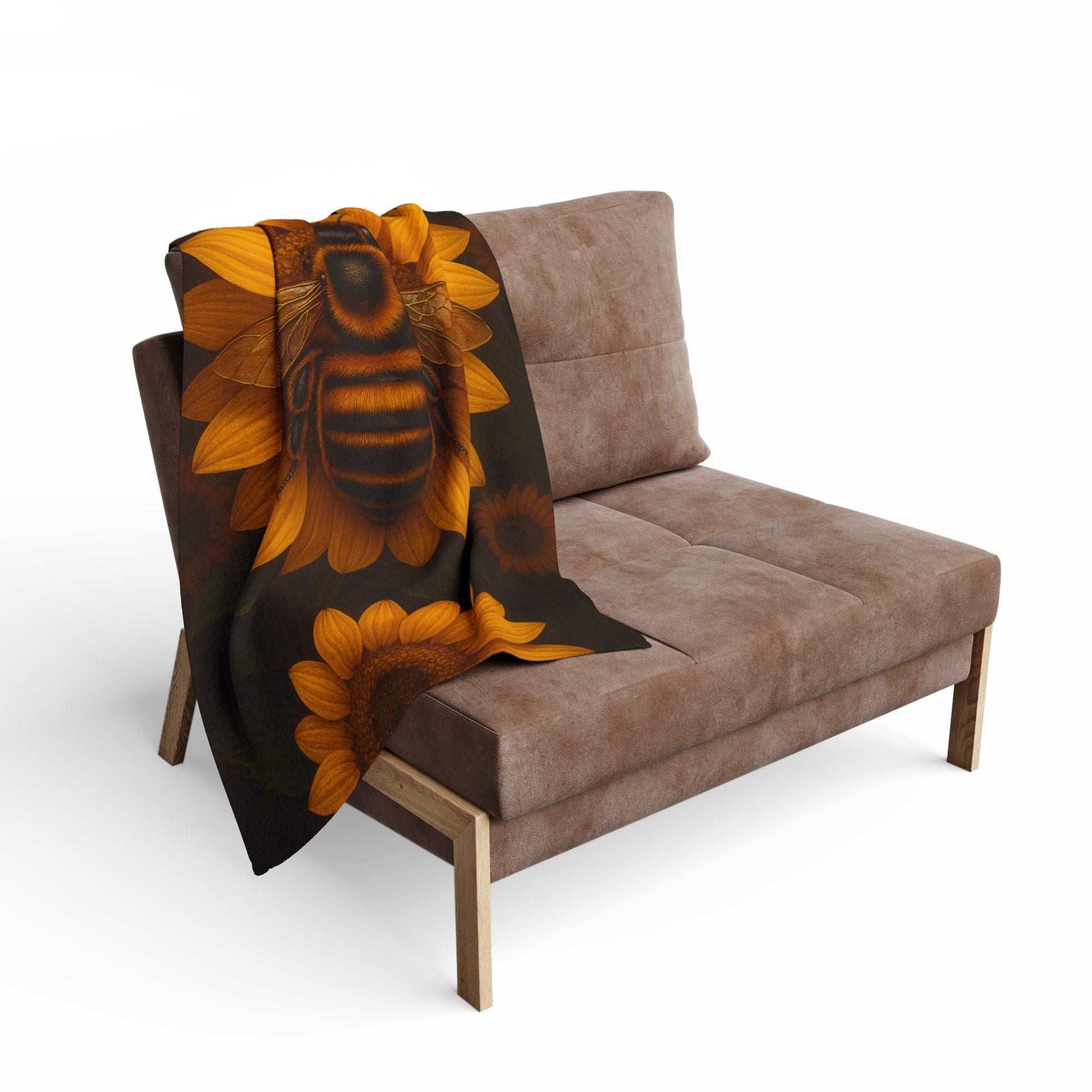 Printify Home Decor Sunflower Bee Fleece Blanket — Cozy Floral Honeybee Throw