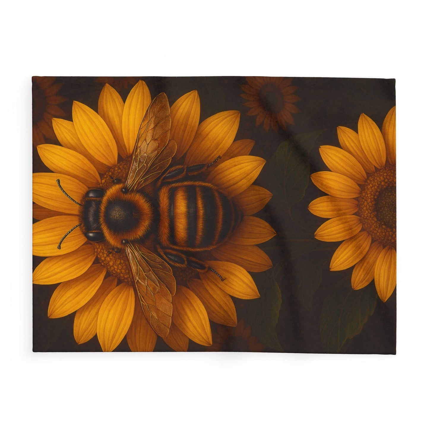 Printify Home Decor Sunflower Bee Fleece Blanket — Cozy Floral Honeybee Throw
