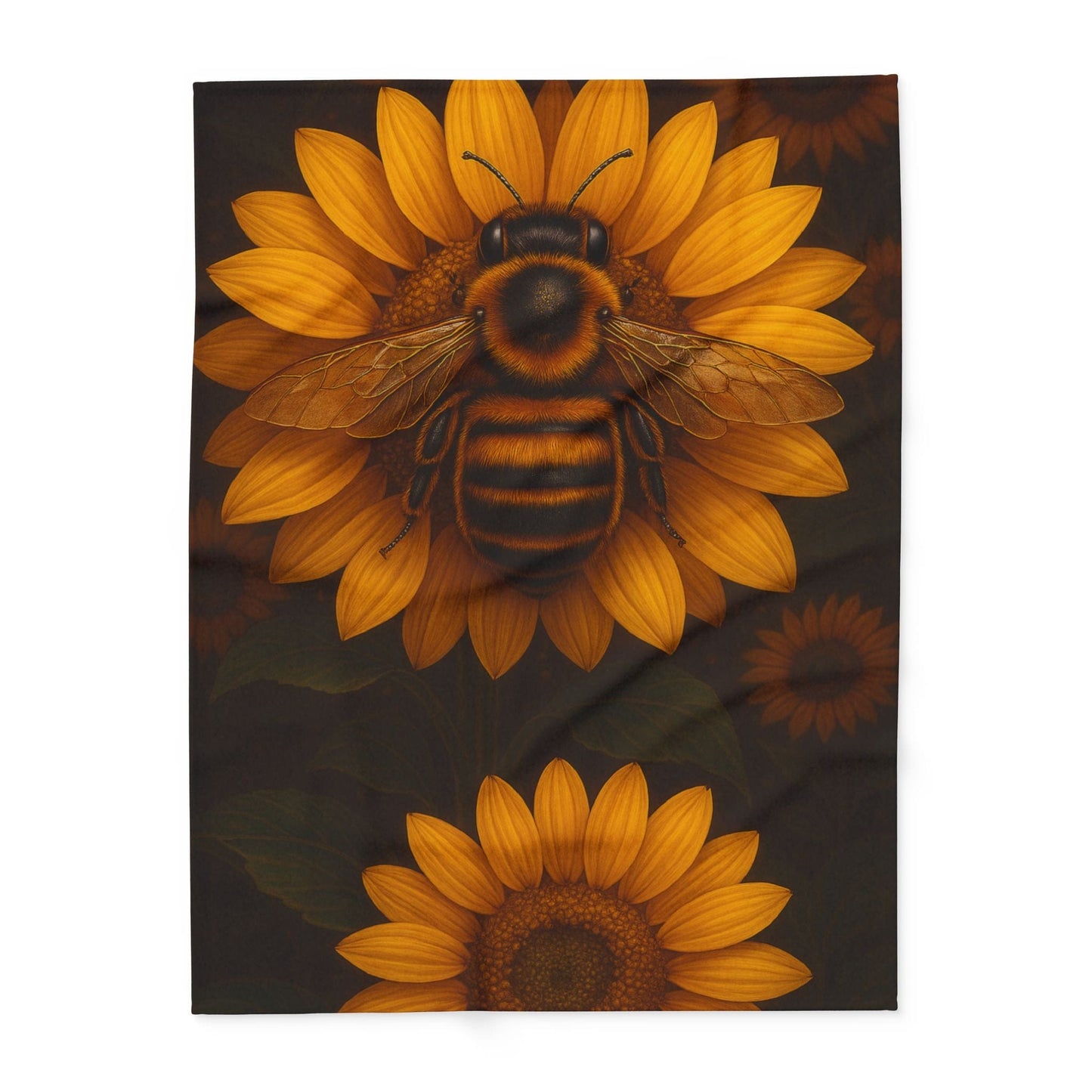 Printify Home Decor 60" × 80" Sunflower Bee Fleece Blanket — Cozy Floral Honeybee Throw