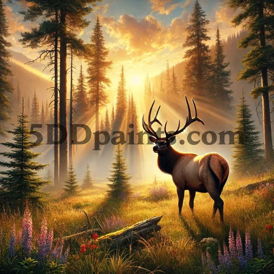 5DDPaints.com arts and crafts kit Sunlit Forest Elks Diamond Painting Kit