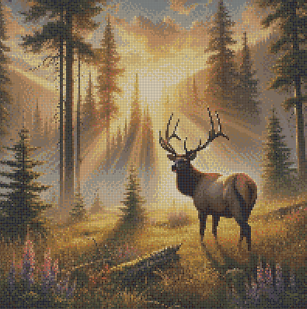 5DDPaints.com arts and crafts kit Sunlit Forest Elks Diamond Painting Kit