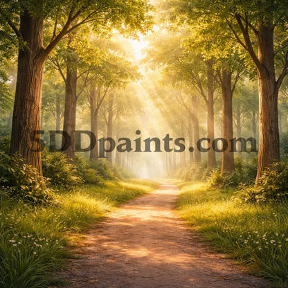 5DDPaints.com arts and crafts kit Sunlit Forest Path – Peaceful Woodland Diamond Painting Kit