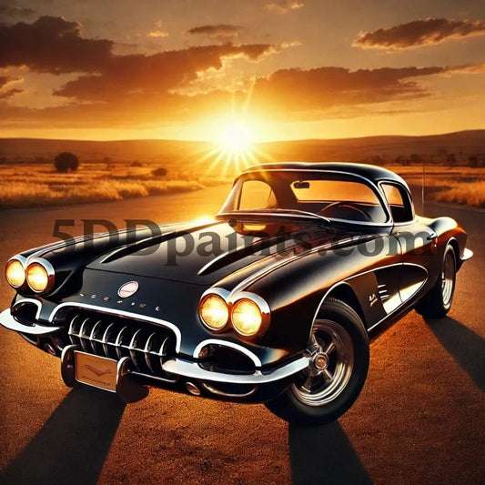 5DDPaints.com arts and crafts kit Sunset Cruiser – Classic Corvette Car Diamond Painting Kit