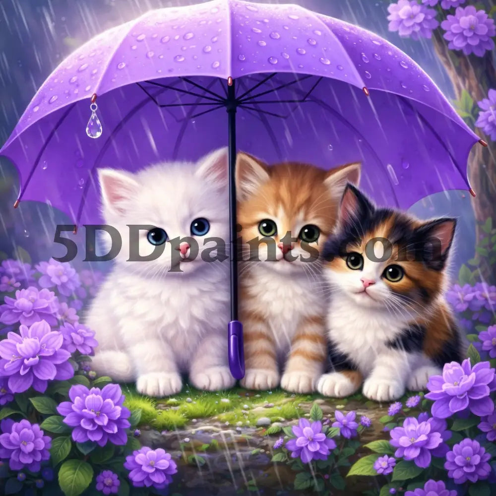 5DDPaints.com arts and crafts kit Sweet Kittens Under the Umbrella Diamond Painting Kit – Cozy Rainy Day Cuteness