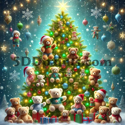 5DDPaints.com arts and crafts kit Teddy Bear Christmas Tree Diamond Painting Kit (AB or Standard Drills)