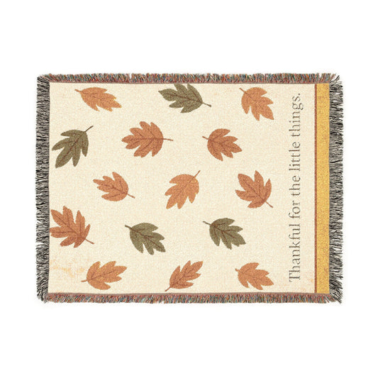 Printify Home Decor Artwork / 80" × 60" Thankful Woven Blanket - Cozy Fall Home Decor, Autumn Gift, Leaf Pattern Throw, Seasonal Blanket, Perfect for Thanksgiving