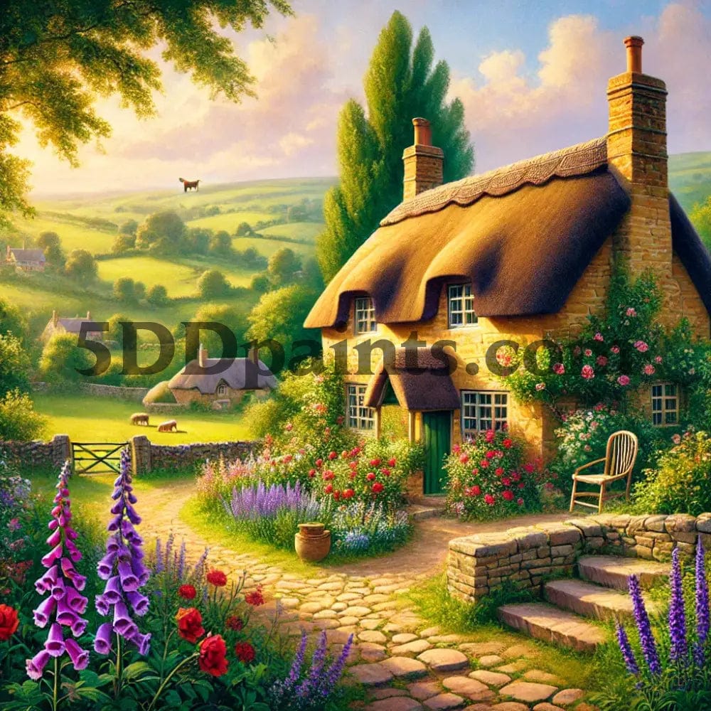 5DDPaints.com arts and crafts kit Tranquil English Countryside Cottage 5D Diamond Painting Kit