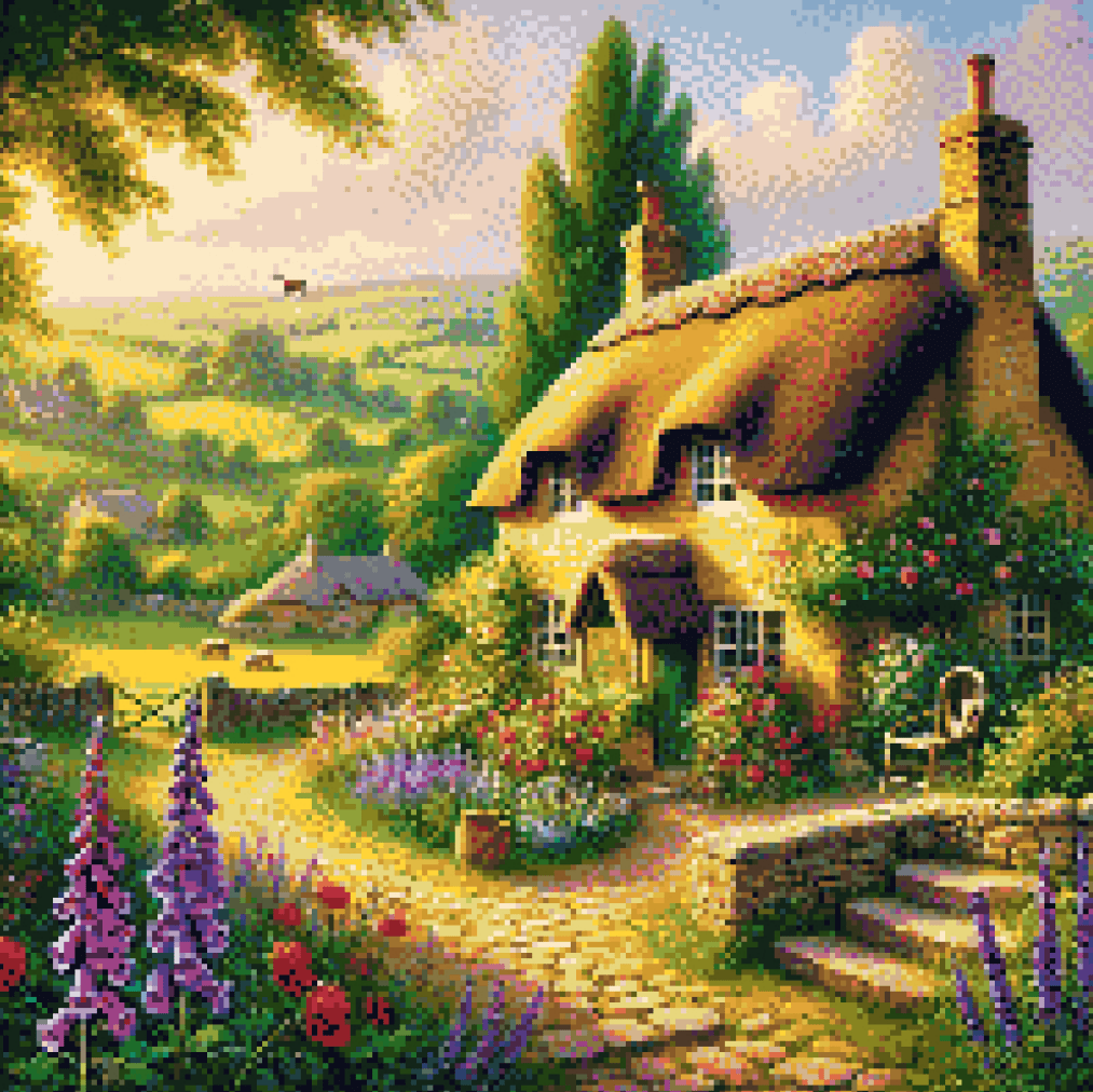 5DDPaints.com arts and crafts kit Tranquil English Countryside Cottage 5D Diamond Painting Kit